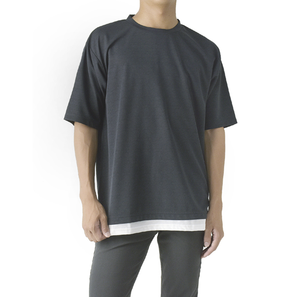 メンズ 梨地 フェイクレイヤード 半袖 Tシャツ 裾 別布 さらっとした肌ざわり C7C セール【パケ1】 爆買 | FLAG ON CREW | 02