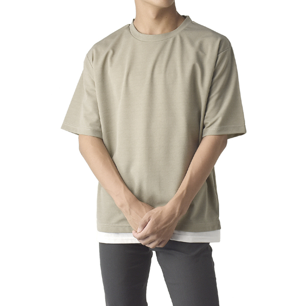 メンズ 梨地 フェイクレイヤード 半袖 Tシャツ 裾 別布 さらっとした肌ざわり C7C セール【パケ1】 爆買 | FLAG ON CREW | 03