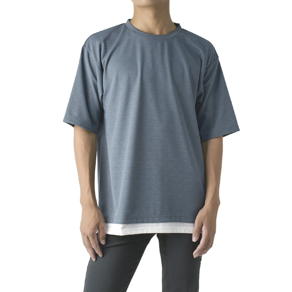 メンズ 梨地 フェイクレイヤード 半袖 Tシャツ 裾 別布 さらっとした肌ざわり C7C セール【パケ1】 爆買 | FLAG ON CREW | 04