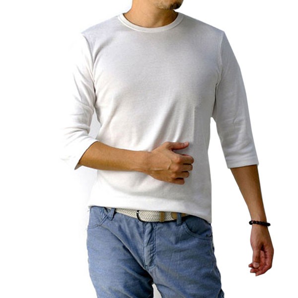 Tシャツ メンズ 七分袖 7分 クルーネック トップス フライス生地 ストレッチ カットソー E1A【パケ2】｜flagon｜02
