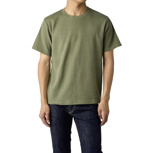 メンズ クルーネック Tシャツ ワッフル サーマル オーガニックコットン使用 半袖 カットソー トップス 綿100％ 伸縮性 吸水性 通気性 E1I セール【パケ1】 | FLAG ON CREW | 04