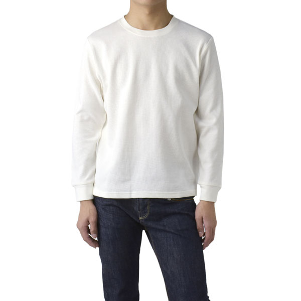 FLAG ON CREW メンズ オーガニックコットン ワッフル 長袖Tシャツ