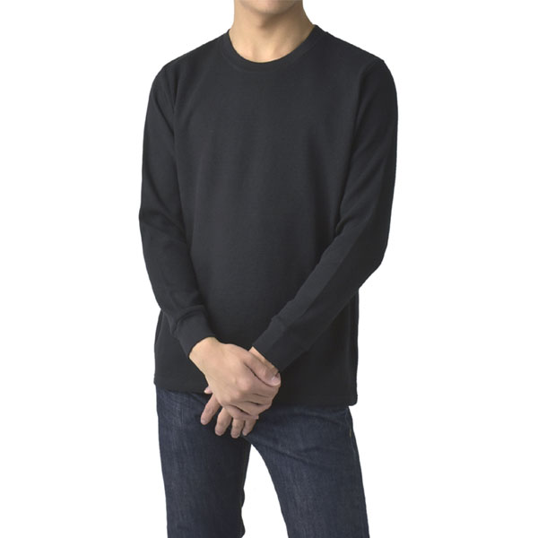 FLAG ON CREW メンズ オーガニックコットン ワッフル 長袖Tシャツ