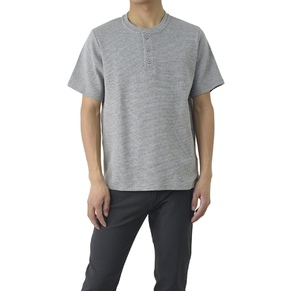 Tシャツ 半袖 メンズ カットソー ヘンリーネック ワッフル サーマル オーガニックコットン使用 綿100％ 伸縮性 吸水性 通気性 E1Z セール【パケ1】 爆買 | FLAG ON CREW | 02