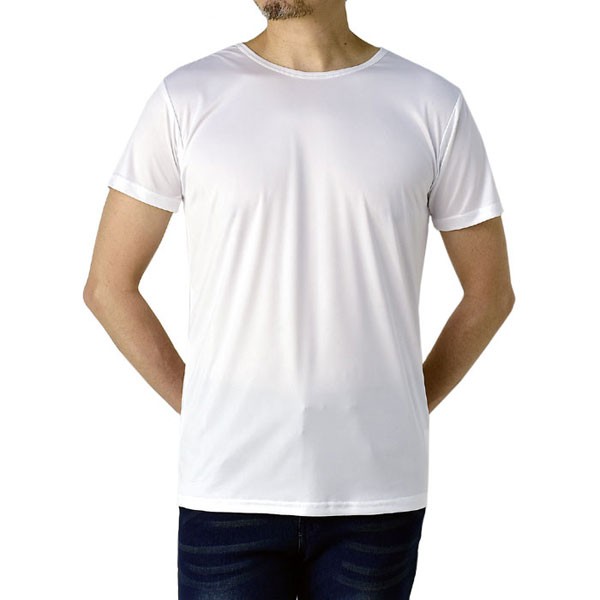 インナー メンズ tシャツ肌着 トップス クルーネック 半袖 無地 吸汗速乾 接触冷感 ストレッチ 両脇メッシュ 涼しい ベンチレーション e3d パケ5