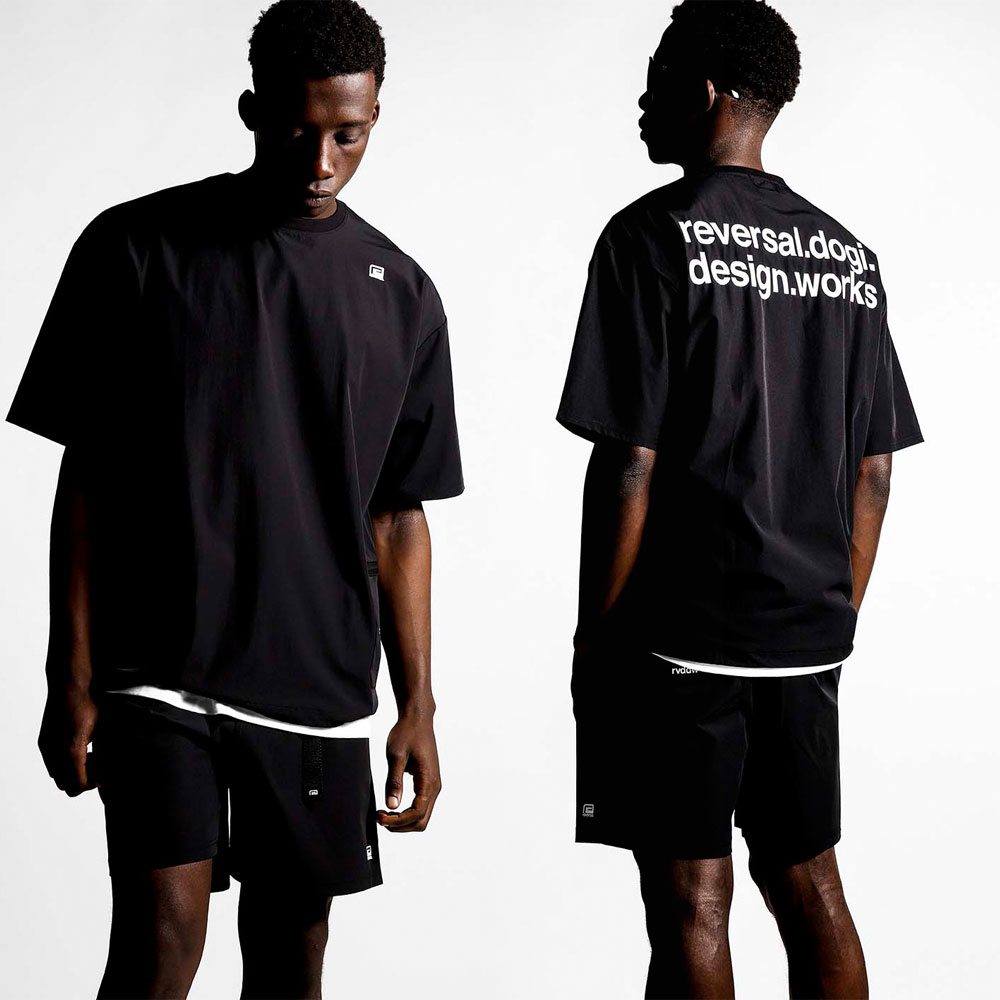 REVERSAL リバーサル グリッター柄 切替ストレッチ ロングパンツ 黒 Wide Trouser Black