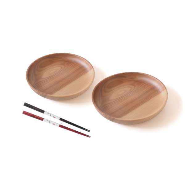 暖（オン） ディッシュプレート24cm＆箸 4点セット ウッドプレート 木製皿 丸形 モーニングプレート 食器 大皿 北欧 カフェ おしゃれ 贈り物 | ブランド登録なし | 01