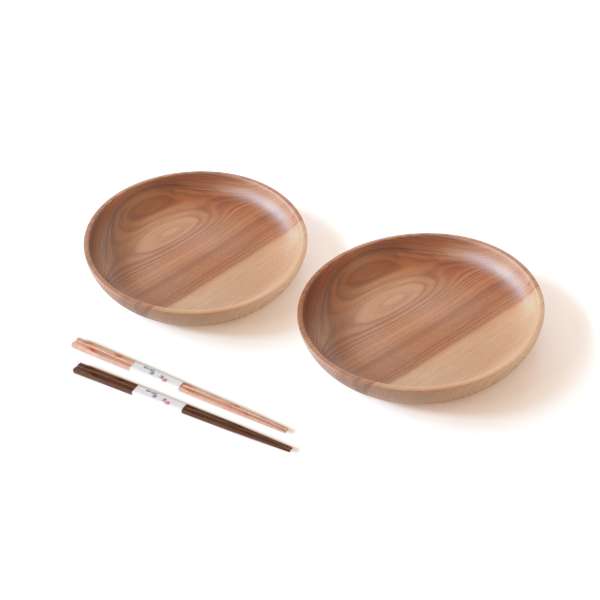 暖（オン） ディッシュプレート24cm＆箸 4点セット ウッドプレート 木製皿 丸形 モーニングプレート 食器 大皿 北欧 カフェ おしゃれ 贈り物 | ブランド登録なし | 02