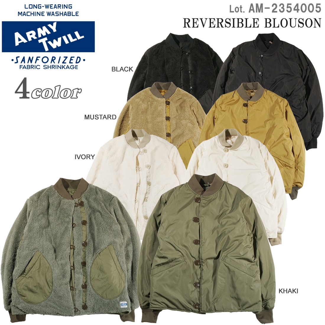 WYM LIDNM ブルゾン アウター REVERSIBLE FLEECE MILITARY
