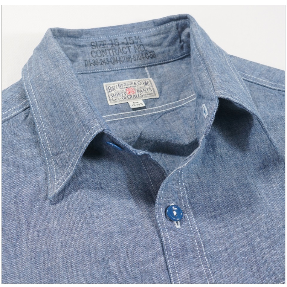 ほぼ新品 バズリクソンズ　シャンブレーワークシャツ 15-15.5 BUZZ RICKSON'S / バズリクソンズ] BLUE CHAMBRAY WORK SHIRTS