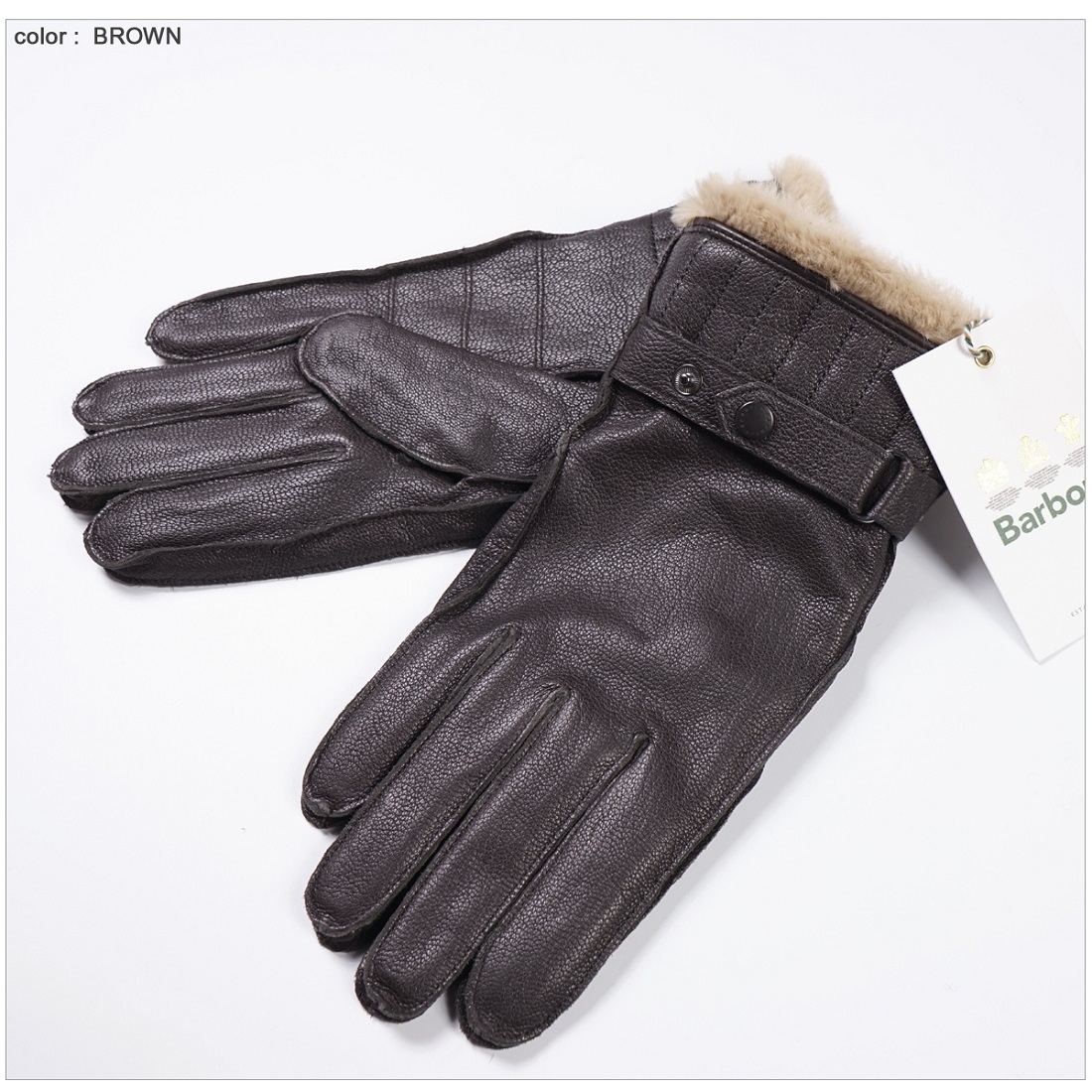 0円 有名な バーブァー レディース 手袋 アクセサリー Fur Trimmed Leather Gloves DARK BROWN