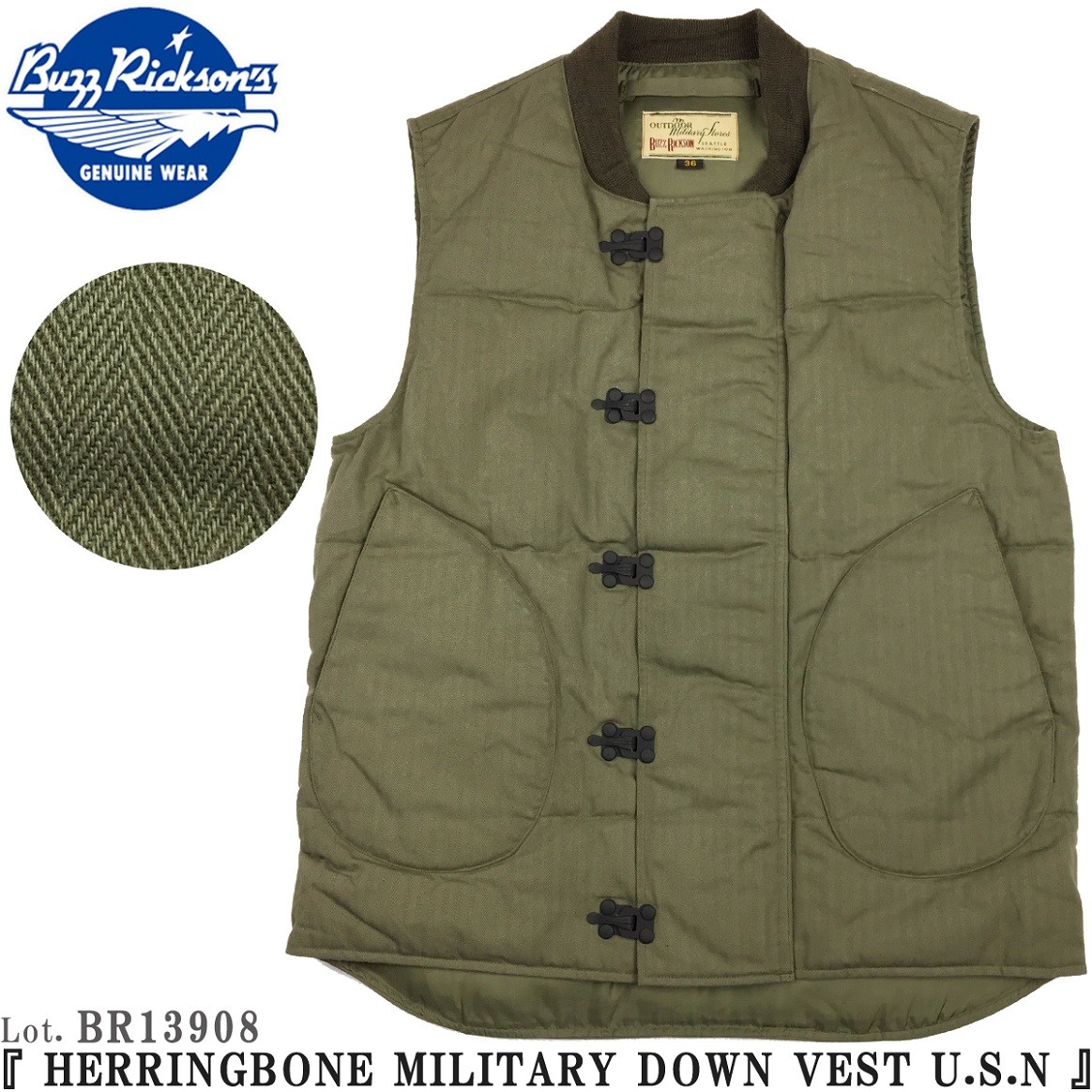 バズリクソンズ U.S.N ヘリンボーン ミリタリー ダウンベスト HERRINGBONE MILITARY DOWN VEST BUZZ  RICKSON'S Lot. BR13908