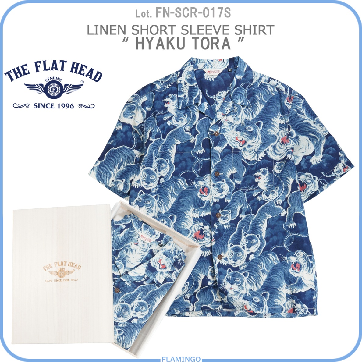 フラットヘッド金魚柄 ネイビー XL 開襟 和柄 The Flat Head（フラッドヘッド） フラットヘッド THE FLAT HEAD FN