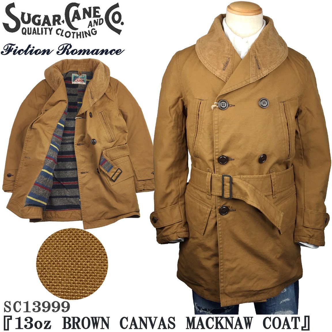 シュガーケーン フィクションロマンス SC13999 13oz ブラウンキャンバス マッキノー コート SUGAR CANE MACKNAW COAT  SC13999 東洋