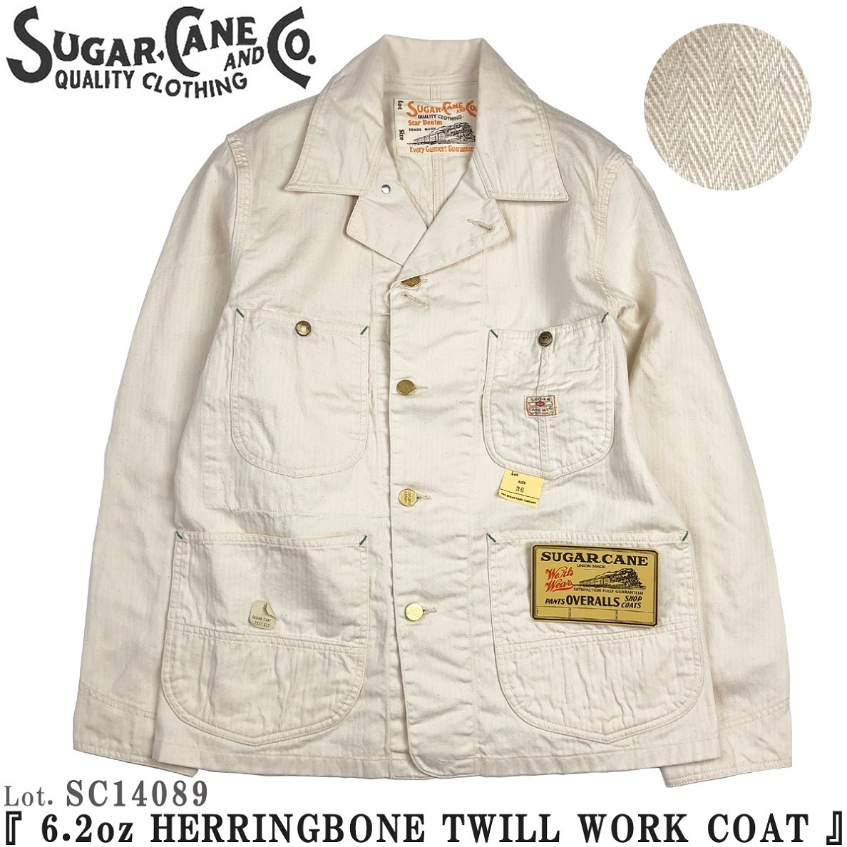 シュガーケーン SC14089 6.2oz ヘリンボーンツイル ワーク コート SUGAR CANE HERRINGBONE TWILL WORK  COAT SC14089 東洋