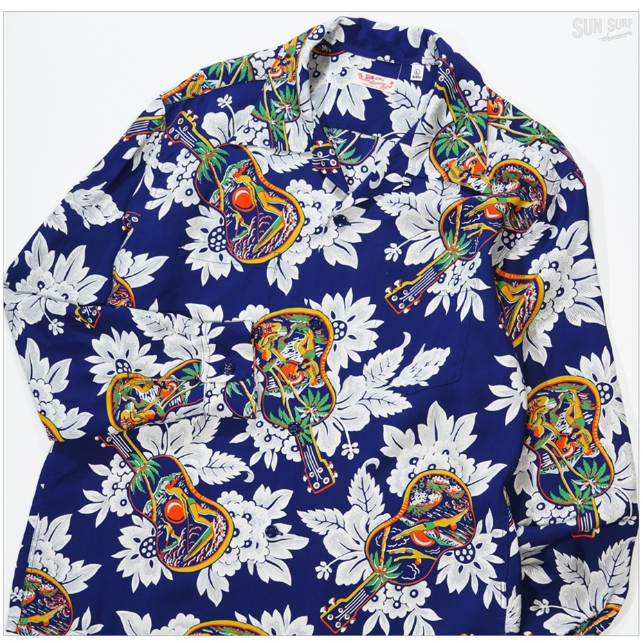 SUN SURF アロハシャツ 長袖 Mサイズ SUN SURF サンサーフ SS29603 長袖アロハシャツ UKULELE MELODY
