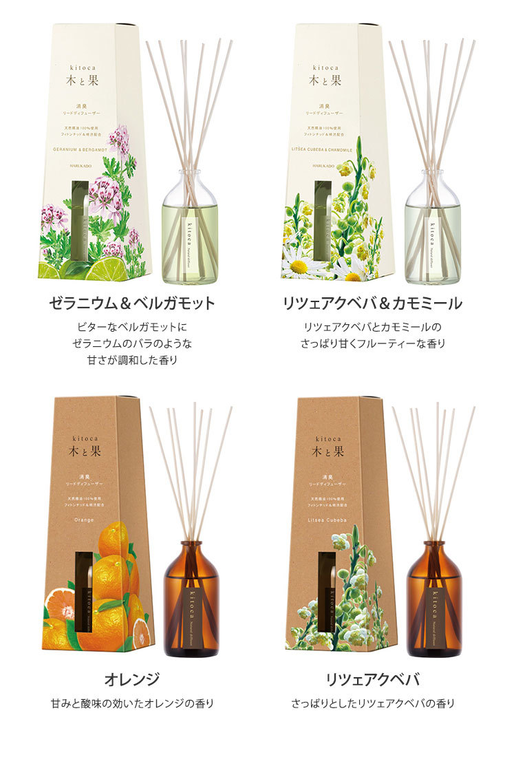 選べる2個セット 木と果 リードディフューザー 90ml KITOCA 芳香剤