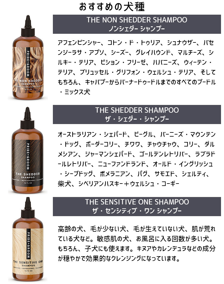 PRIDE＋GROOM P＋G ペットシャンプー 475ml ノンシェダー シェダー