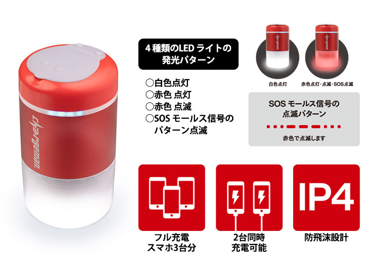チャージマン レッド CB1-01 防災 LEDライト付 モバイルバッテリー