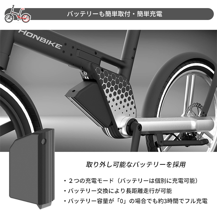 HONBIKE ホンバイク 電動アシスト自転車 チェーンレス 折りたたみ