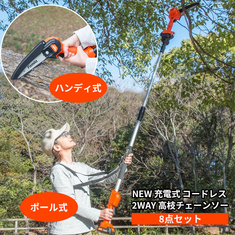 ファミラ NEW充電式コードレス2WAY高枝チェーンソー8点セット 04286