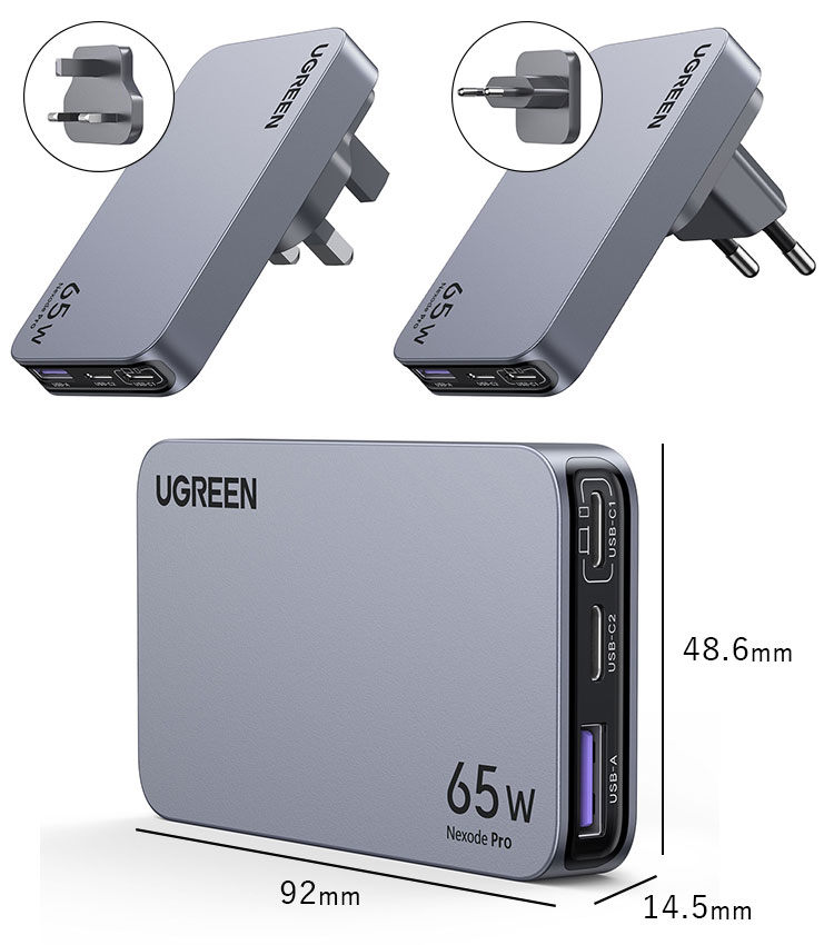 UGREEN Nexode Pro 充電器 65W 3ポート 小型で軽量 【新生 Amazon | UGREEN Nexode Pro 充電器 65W 3ポート(2*USB-C+1*USB