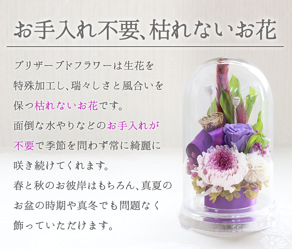 プリザーブドフラワー 仏花 花雲 ドーム 割れない樹脂製 菊 バラ
