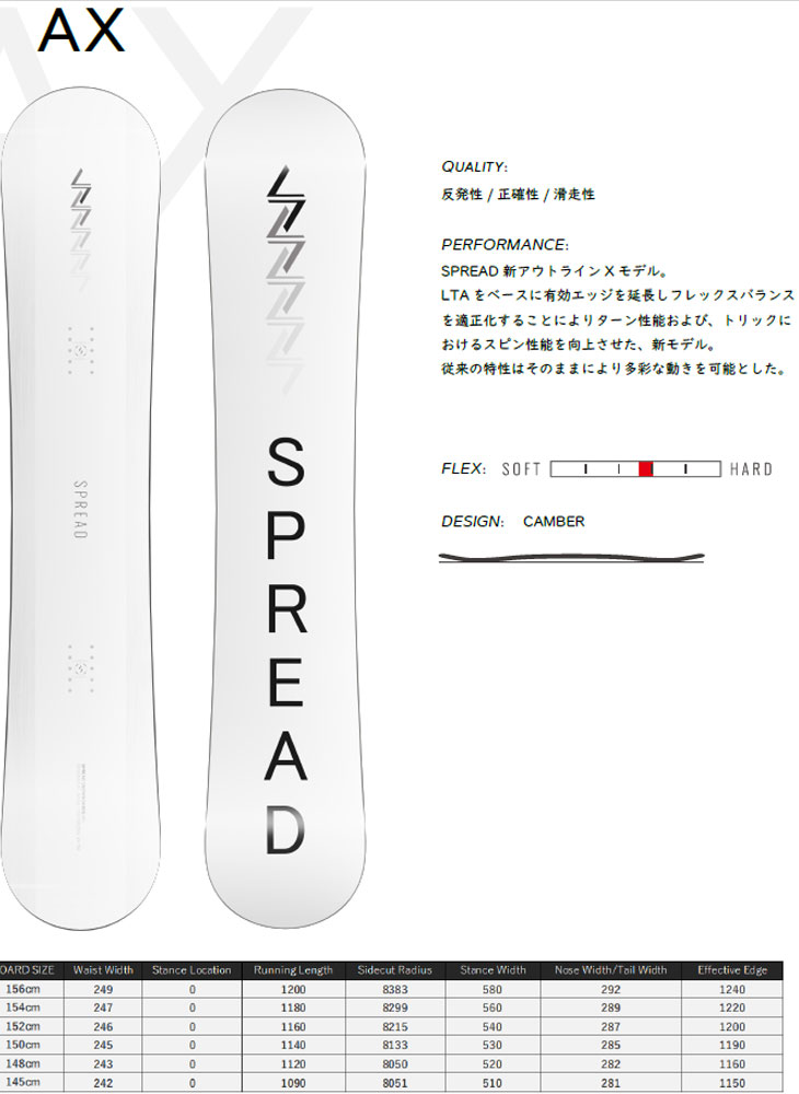 SPREAD 23-24 AX-F 148板のみ。 SPREAD スプレッド スノーボード 板 メンズ 国産 AX-F ムラサキ