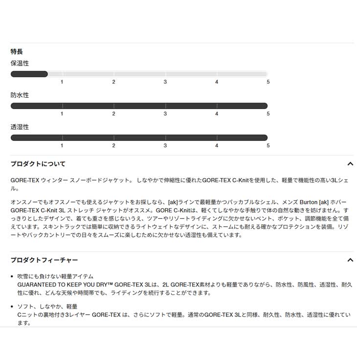 BURTON（バートン） 25-26 BURTON WEAR メンズ Men's [ak] Hover GORE
