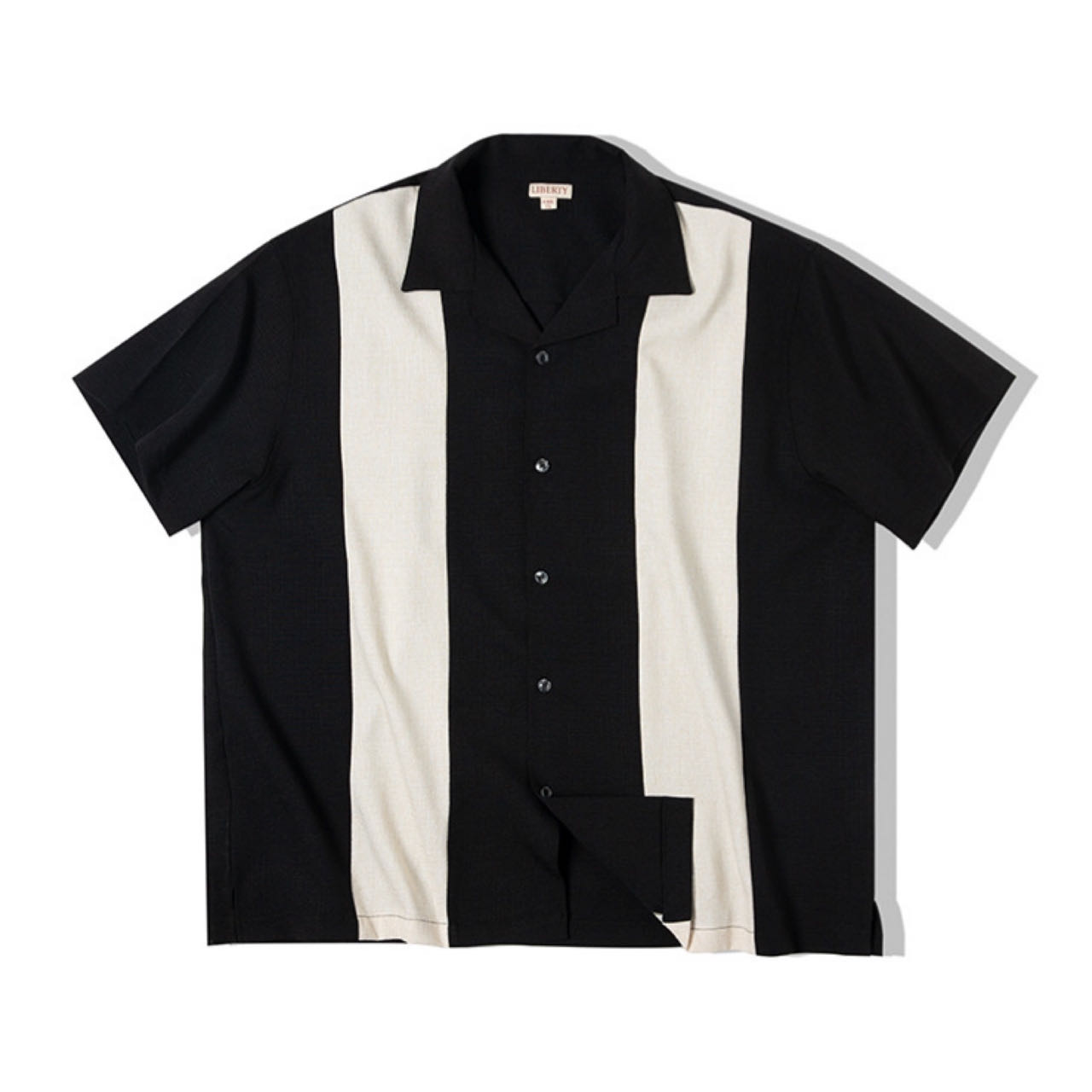 日本製通販シャツ ブラウス異素材コンビ キューバカラー 半袖シャツハイブリッドルーズシャツ トップス