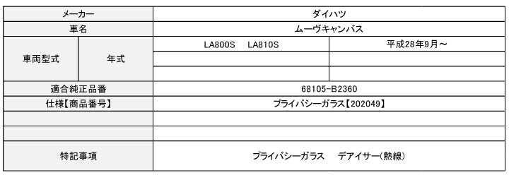 2.ダイハツ ムーヴキャンバス LA800S LA810S 新品 リアガラス