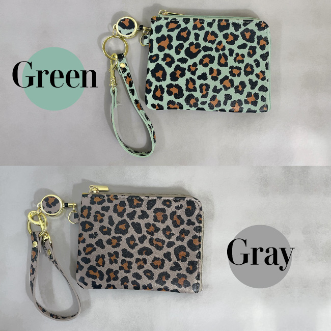 Leopard Design L字ファスナー マルチケース ミニポーチ 小銭入れ