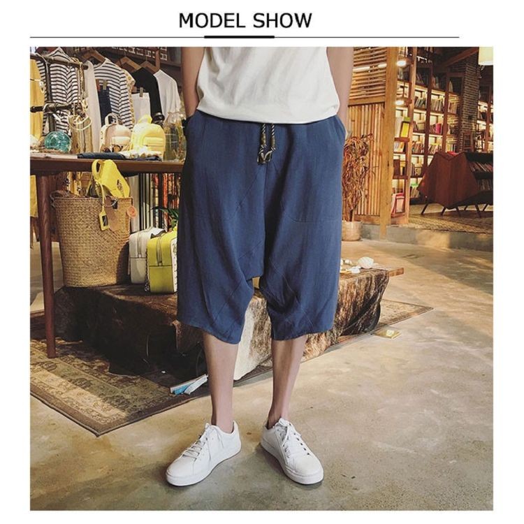 サルエルパンツ イージーパンツ リネンパンツ 7分丈パンツ クロップドパンツ カジュアルパンツ メンズパンツ ゆったり ナチュラル 涼しい 消費税無し