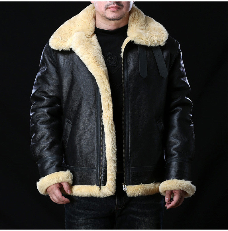本革バイクジャケット　メンズ フライトジャケット ムートンコート　レザージャケット　革ジャン　高級羊革　シープスキン　プレミアム 05