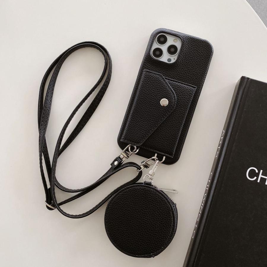 CUSTYPE ブラック iPhone17ケース ショルダーストラップ4点セット レザー製 iPhoneケース セット / 着脱可能ストラップ付スマホケース
