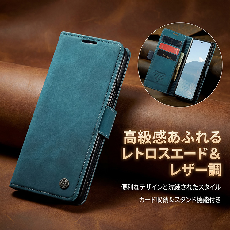 Galaxy Z Fold6 ケース Fold5 Fold4 Fold3 5G 手帳型 レザー 革 ボタン