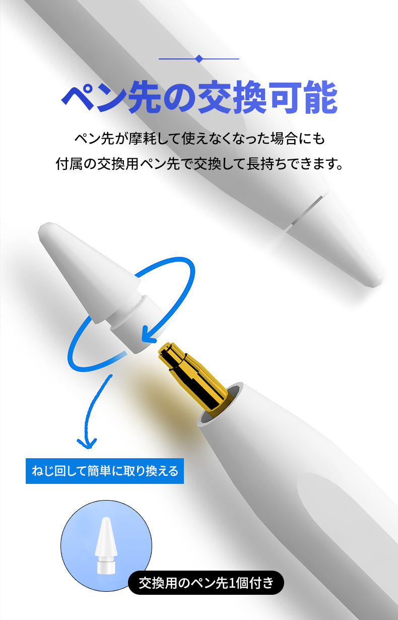ipad スタイラスペン タッチペン 第9世代 極細 電池不要 替え芯付き 超