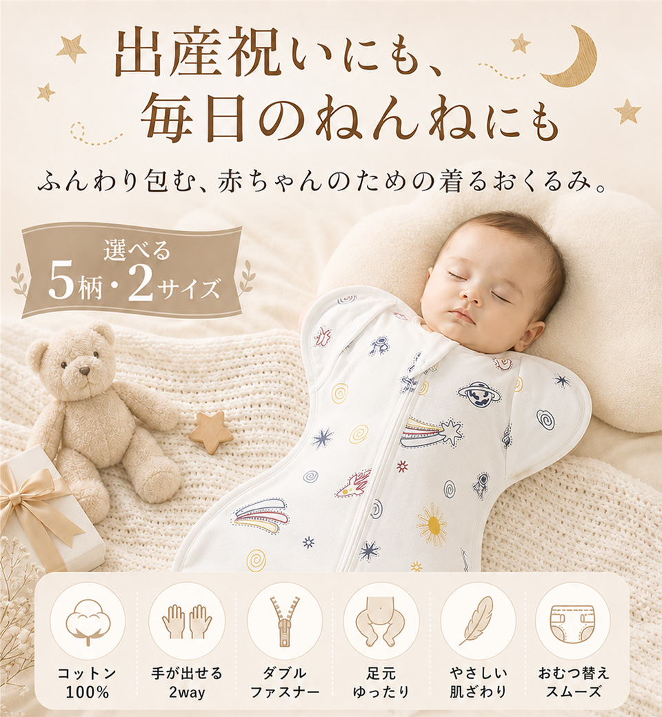 おくるみ ベビー スワドル スリーパー 新生児 手が出せる 赤ちゃん