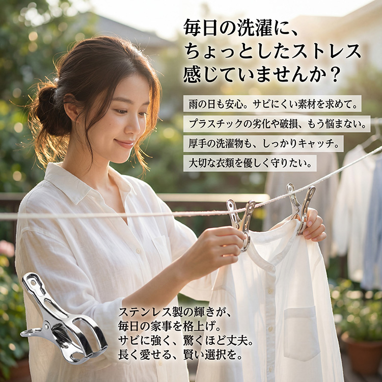 洗濯ばさみ ステンレス 割れにくい 金属 壊れにくい 強力 大口サイズ