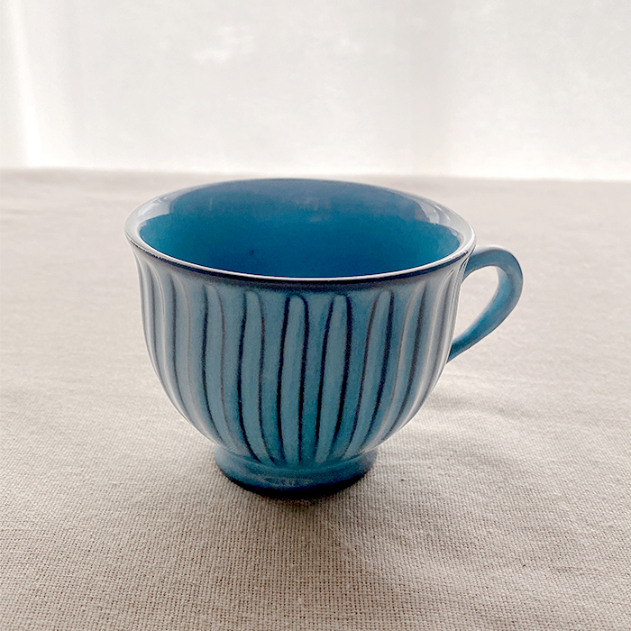 波佐見焼】浜陶 BLUE彫 コーヒーカップ＆ソーサ― 陶器 しのぎ彫り