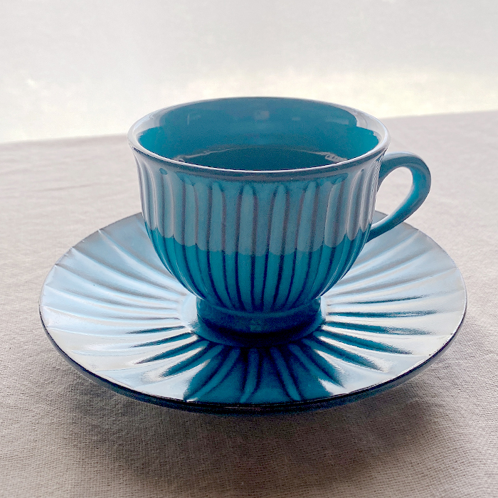 波佐見焼】浜陶 BLUE彫 コーヒーカップ＆ソーサ― 陶器 しのぎ彫り
