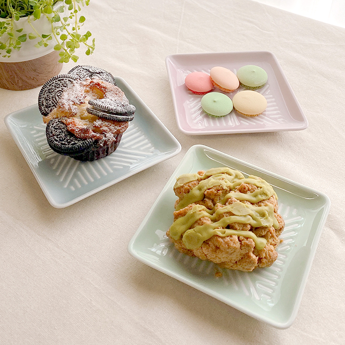 波佐見焼】浜陶 bright スクエアプレート スモーキーピンク 平皿 角皿