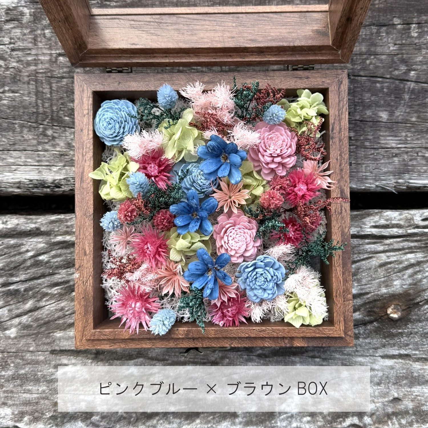 ゲスト参加型結婚証明書 フラワーボックス プリザーブドフラワー flowerbox ドライフラワー 30人 40人 50人 60人 名入れ【結婚証明ブラウン ホワイト】_6