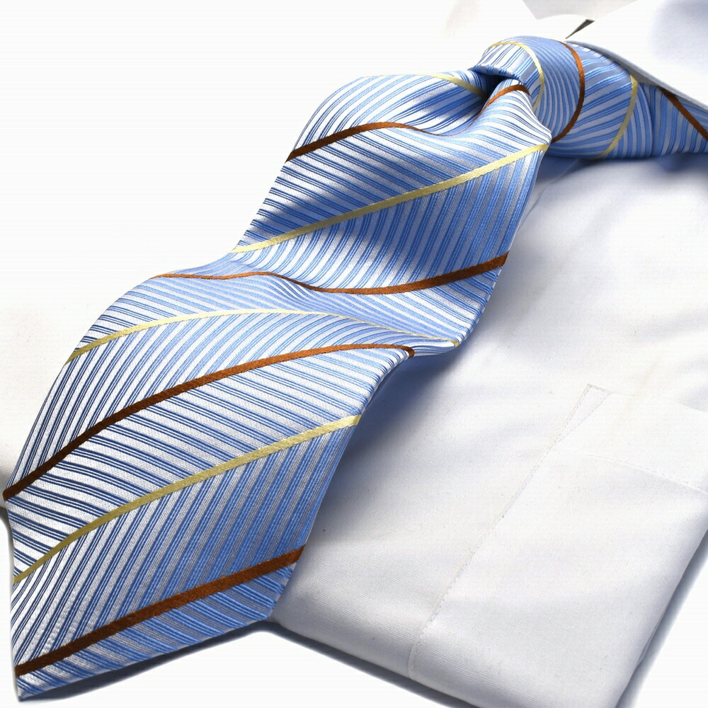 ネクタイ HUGO VALENTINO 水色 ストライプ柄 type-a-10 シルク Silk