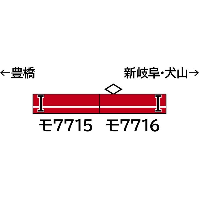 Nゲージ 鉄道模型 名鉄7700系 白帯車1990 妻面窓無し 増結2両編成