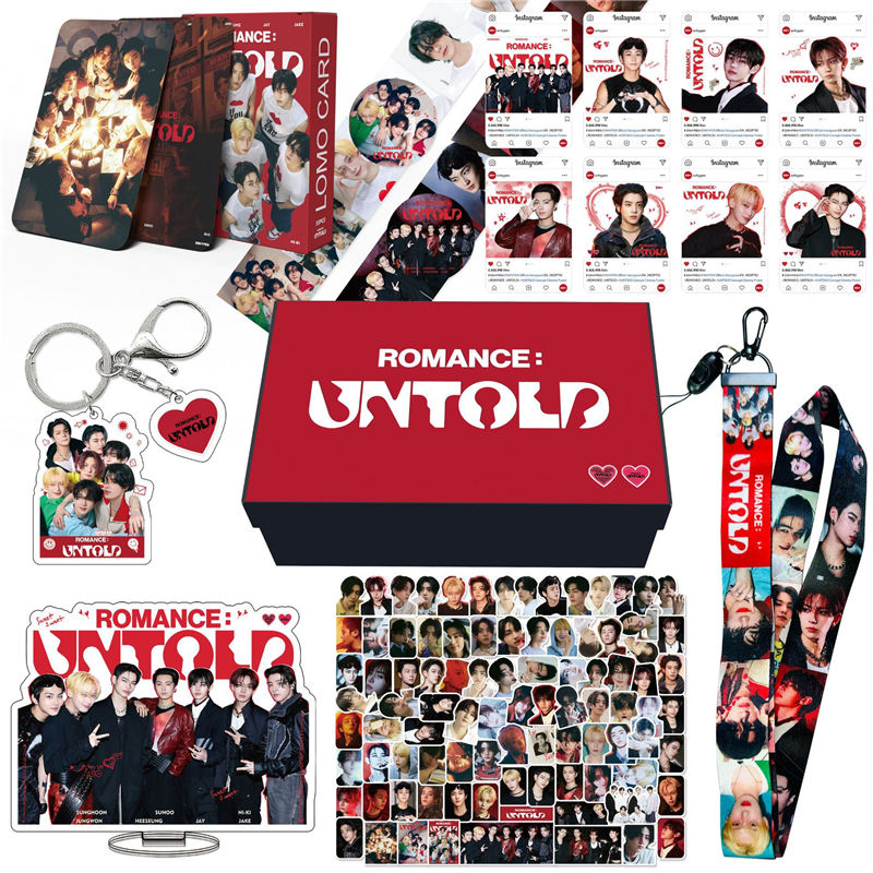 ENHYPENグッズ ギフトボックス フォトカード ROMANCE : UNTOLD テープ セット トレカ エンハイプン 写真 K-POP 韓国  キーリング ストラップ シールセット