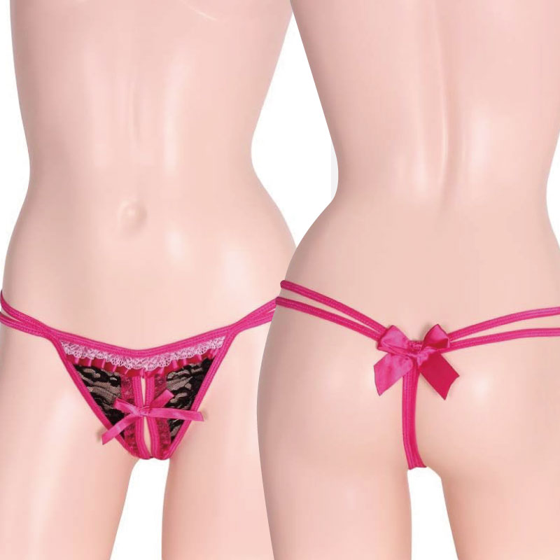 ラグジュアルフリルオープンTバック ピンク 黒 ブラック オープンショーツ 穴あき 下着 レース かわいい レディース 大人 紐パン ランジェリー | 