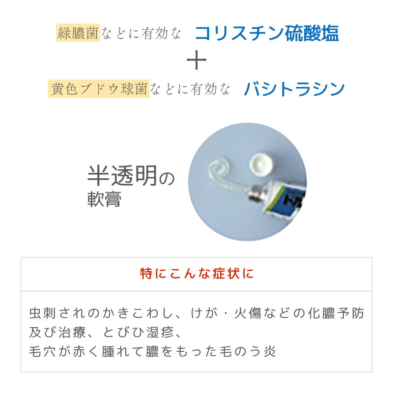 【第2類医薬品】ドルマイシン軟膏 12g 化膿止め 抗生物質 軟膏 やけど 火傷 塗り薬 化膿 薬 とびひ めんちょう 毛のう炎｜fma｜02