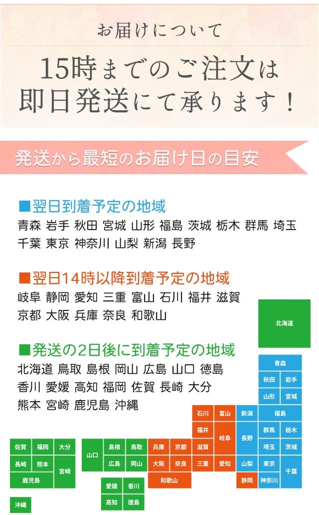 15時までのご注文は即日配送承ります