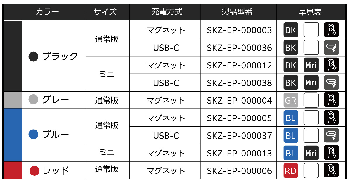 4色のカラーバリエーション